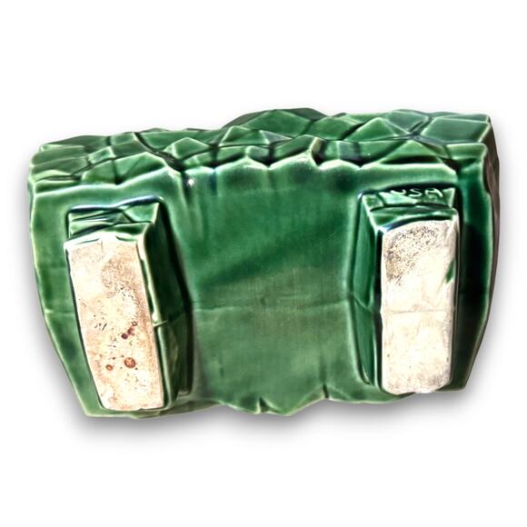 Vintage USA Pottery Green Geometric Textured Planter 8 Inch Rectangular - Picture 9 of 9